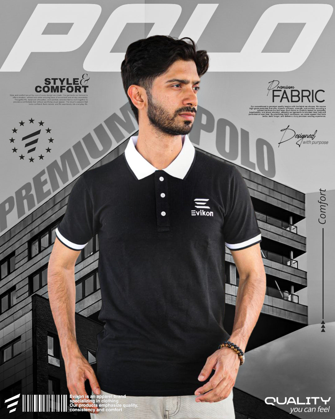 Mixed Cotton Polo (Black)