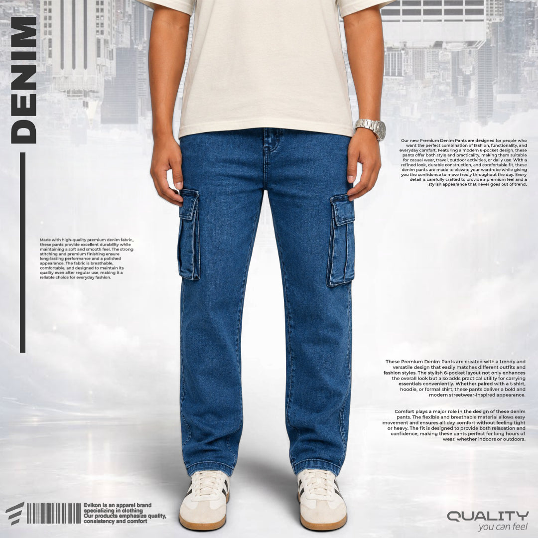 Premium 6 Pocket Baggy Jeans (Deep Blue)