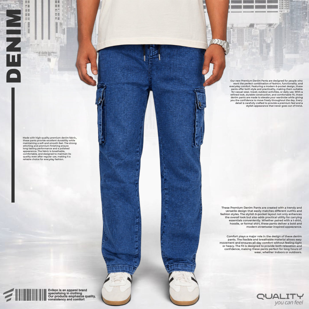 Premium 6 Pocket Baggy Jeans (Blue)