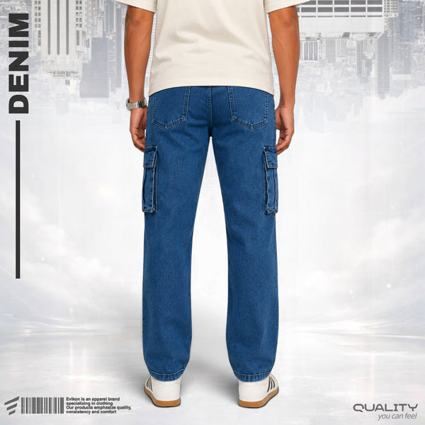 Evikon Six Pocket Baggy Jeans - Deep Blue - side view