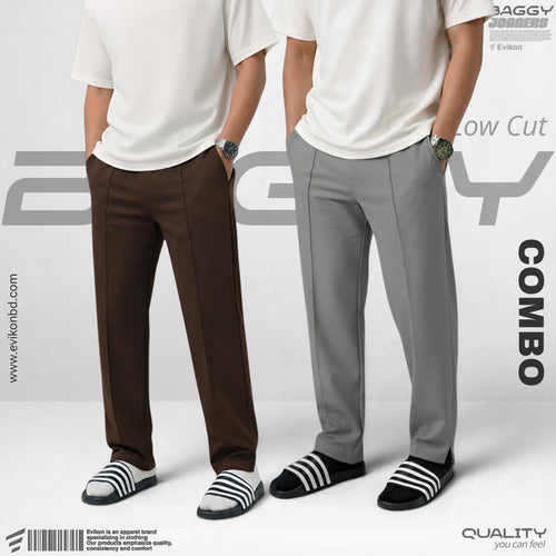 Evikon Low Cut Baggy Jogger Set - Ash & Coffee - front view