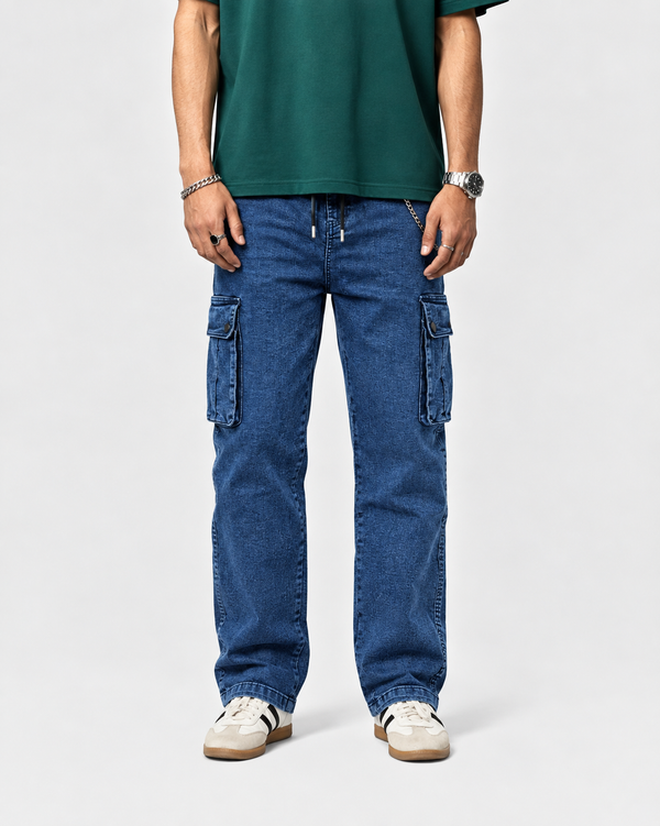 Six Pocket Cargo Jeans — Deep Blue