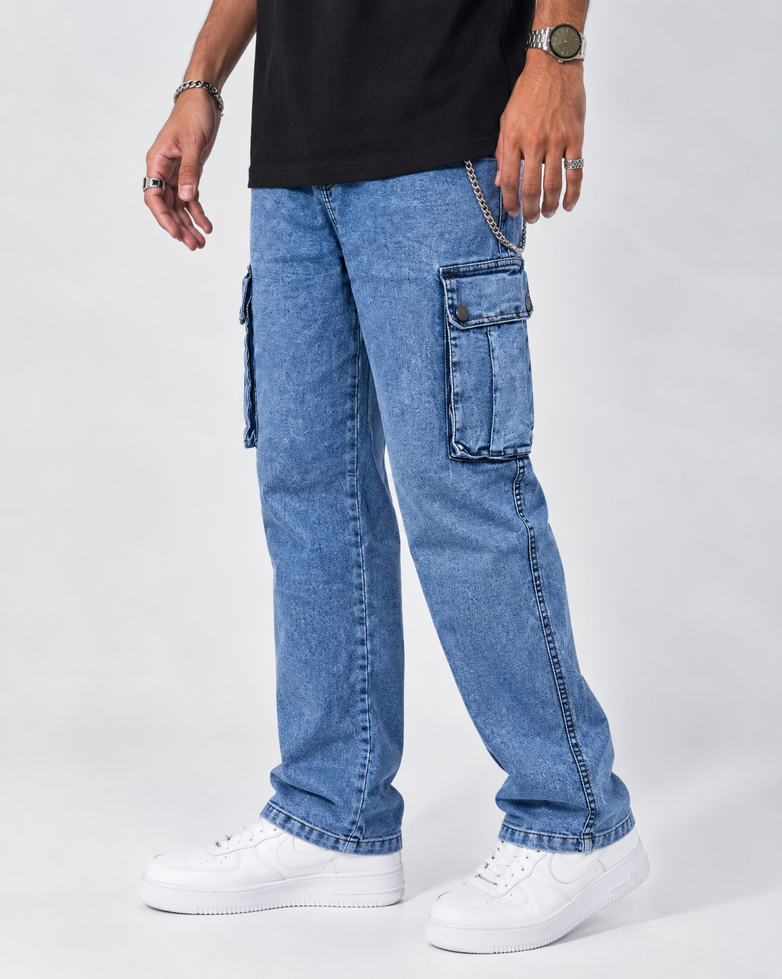 Six Pocket Baggy Jeans — Light Blue