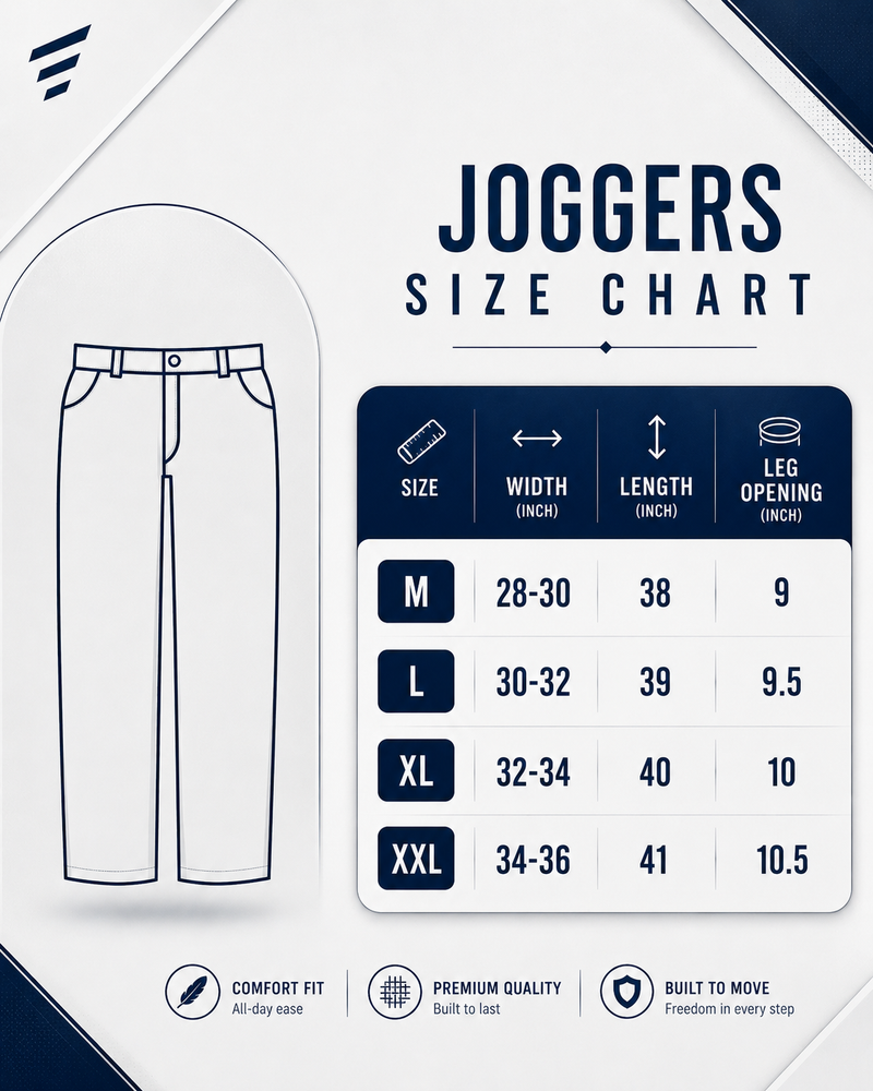 Size Chart for Three Step Baggy Jogger — Brown