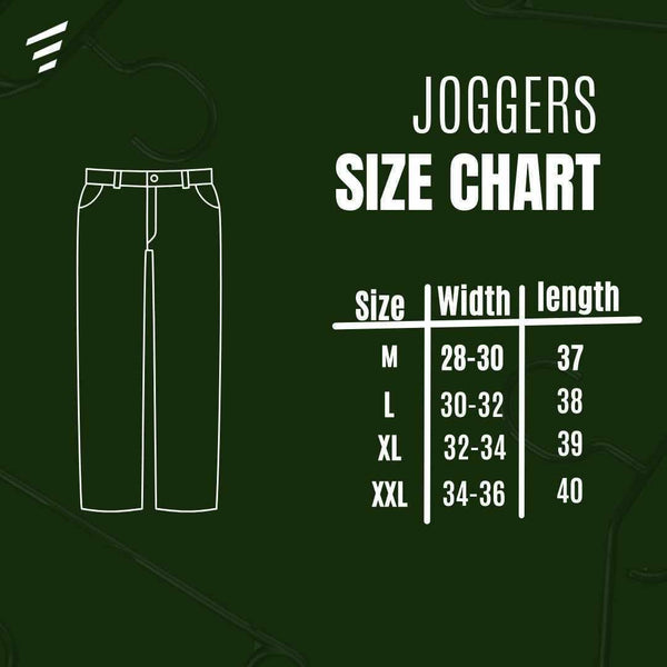 Evikon size guide chart for men's pants and joggers